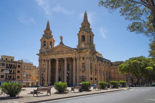 Valletta, Malta, April 03, 2024. The parish church of San Publio in Floriana