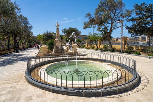 Valletta, Malta, April 03, 2024. the old fountain at the Maglio gardens in the city center