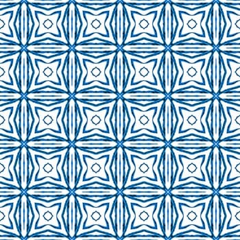 Ikat repeating swimwear design. Blue emotional boho chic summer design. Textile ready exquisite print, swimwear fabric, wallpaper, wrapping. Watercolor ikat repeating tile border.