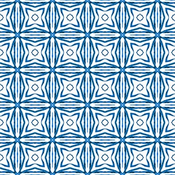 Ikat repeating swimwear design. Blue emotional boho chic summer design. Textile ready exquisite print, swimwear fabric, wallpaper, wrapping. Watercolor ikat repeating tile border.