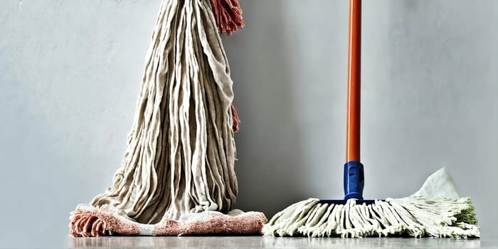 Rags and mops for cleaning. Generative AI. High quality photo