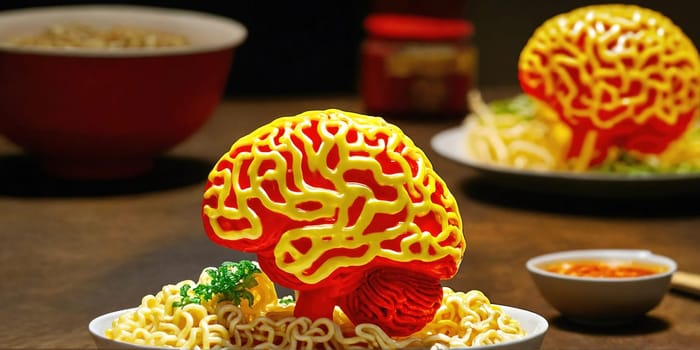 Brain-like noodles. Generative AI. High quality photo
