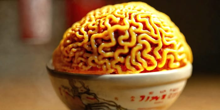 Brain-like noodles. Generative AI. High quality photo