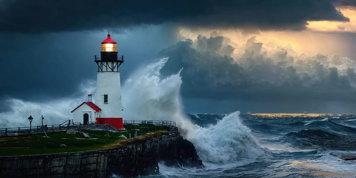 Lighthouse during a storm. Generative AI. High quality photo
