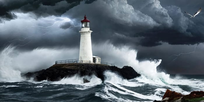 Lighthouse during a storm. Generative AI. High quality photo