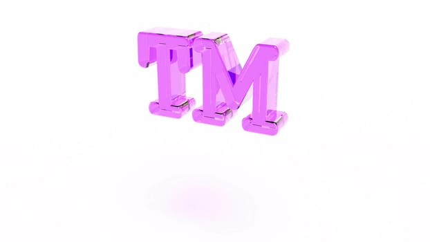 Sign Trademark text on a white background changes its color 3d render