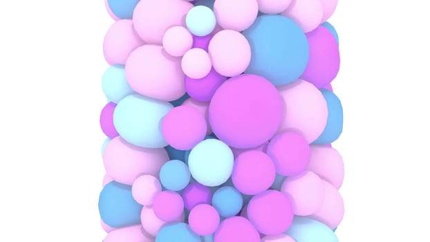 Colorful pastel pink and blue spheres arranged in a vertical column on a white back 3d render