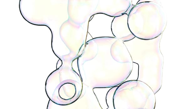 Abstract bubble metaball shapes on white back holographic colors 3d render