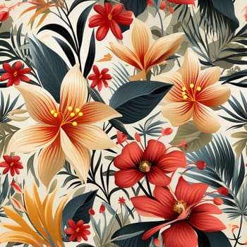 Seamless pattern tile background flowers and floral leaves plants. High quality photo