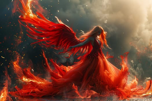 A woman with a fiery winged angelic appearance