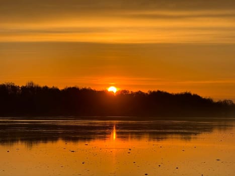 Dawn in the morning in nature on a the river