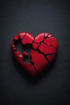 Broken heart on dark wall background. Love hearts 3d concept. AI Generated.