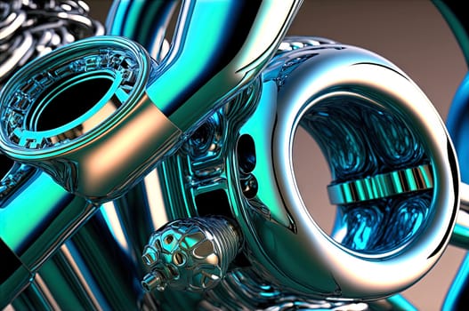 Abstract chrome pipes composition. Industry themed background with shiny metallic connected pipes. Generated AI
