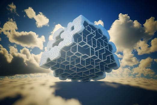 Cloud computing concept with digital cloud of remote connections of internet user data. Data storage in modern web. Generated AI