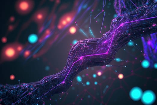 Technology concept of data flow. Data collecting and sorting in digital abstraction. Generated AI