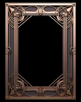 Golden art deco frame with ornament. Retro golden art deco or art nouveu frame in roaring 20s style. Generative AI