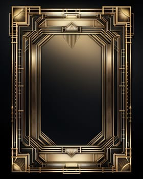 Golden art deco frame with ornament. Retro golden art deco or art nouveu frame in roaring 20s style. Generative AI