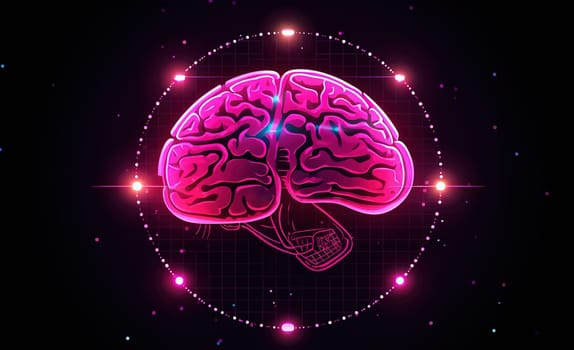 Brain sign in purple color. Neon line styled brain icon, symbol of science and intelligence. Generated AI