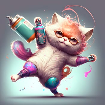 Cute fluffy kitten playing with the makeup. Colorful cosmetics and funny cat. Generated AI