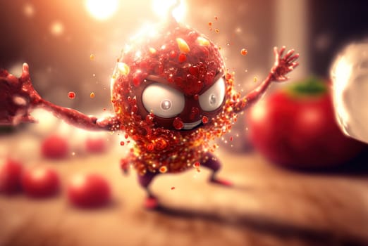 Funny exotic fruit monster. Cute juicy character with expressing freshness and fun. Generated AI