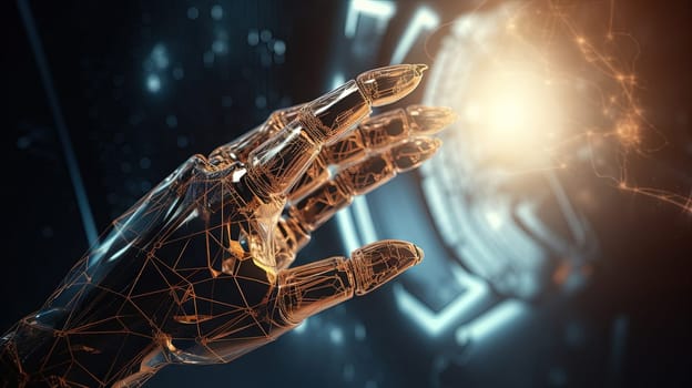 Robot hand technology concept with shiny electronic connections. Generated AI