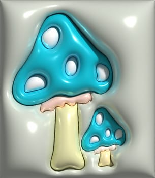 Blue mushroom with white dots, 3D rendering illustration