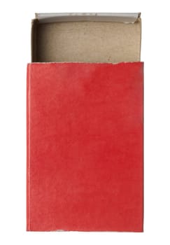 Empty red paper box of matches on isolated background, top view