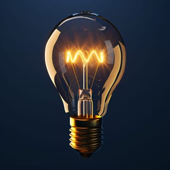 3d light bulb shining isolated on navy dark blue background. Creativity and ideas concept.