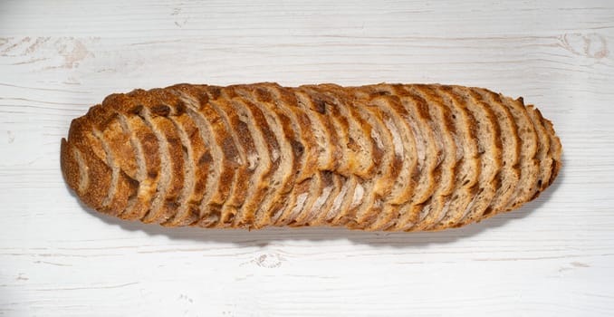 Top view of fresh rye bread.