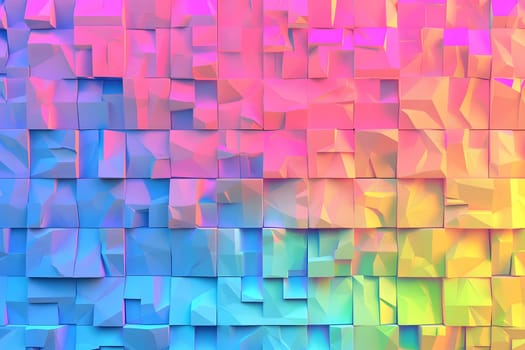 Colorful abstract cubic background featuring a chaotic rainbow-colored pattern with geometric shapes and 3D effect ideal for graphics and creative projects.