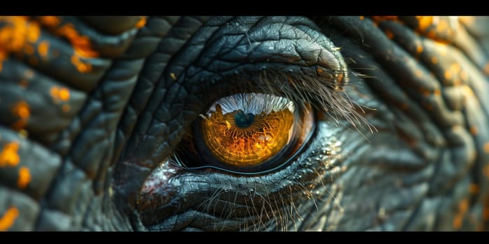 Macro photography reveals the intricate details of a reptiles eye, with electric blue iris and long eyelashes, set against a backdrop of darkness