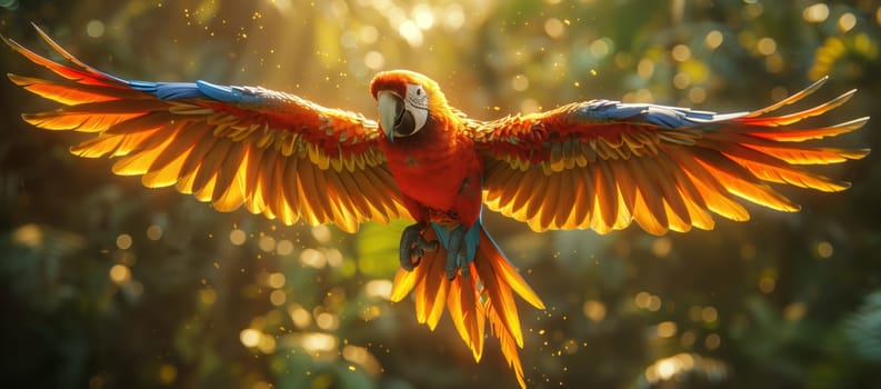 A vibrant parrot soars gracefully with its colorful feathers and wings outstretched, showcasing the beauty of the Accipitriformes family