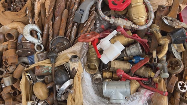 A flea market of old rusty things and tools