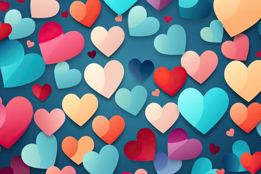 Blue horizontal background with colored hearts.