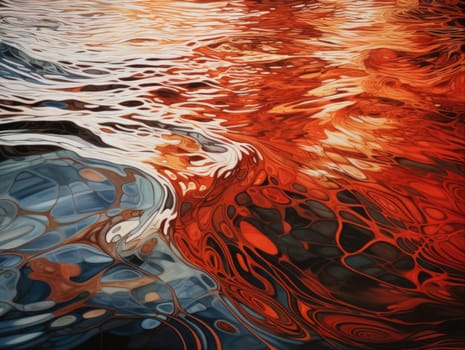 A dynamic and bold painting depicting a wave in vibrant hues of red and blue.