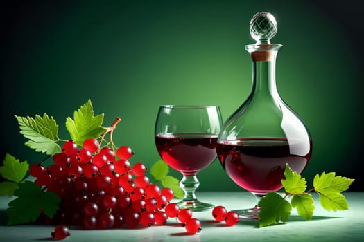 ripe red currant wine in a glass isolated on a green background .