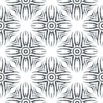 Watercolor medallion seamless border. Black and white fabulous boho chic summer design. Textile ready magnificent print, swimwear fabric, wallpaper, wrapping. Medallion seamless pattern.