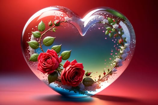 red rose in glass heart, love concept .