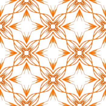 Medallion seamless pattern. Orange magnetic boho chic summer design. Textile ready captivating print, swimwear fabric, wallpaper, wrapping. Watercolor medallion seamless border.