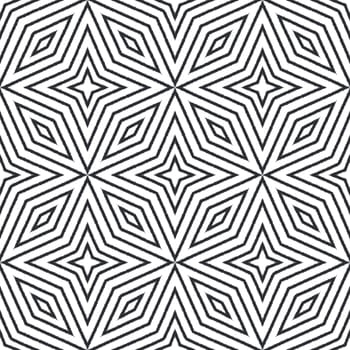 Textured stripes pattern. Black symmetrical kaleidoscope background. Textile ready artistic print, swimwear fabric, wallpaper, wrapping. Trendy textured stripes design.