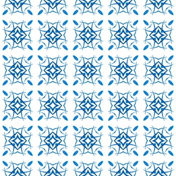 Summer exotic seamless border. Blue eminent boho chic summer design. Textile ready charming print, swimwear fabric, wallpaper, wrapping. Exotic seamless pattern.