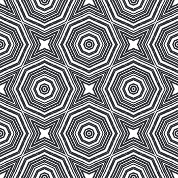 Geometric seamless pattern. Black symmetrical kaleidoscope background. Textile ready radiant print, swimwear fabric, wallpaper, wrapping. Hand drawn geometric seamless design.