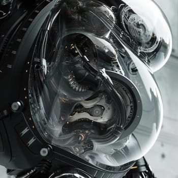 A detailed view of the intricate components and mechanisms of a motorcycle engine.