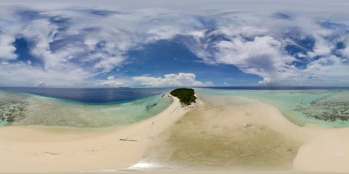 Aerial view of Tropical island with a beach in the open sea. Malaysia. Timba Timba Island. VR 360.