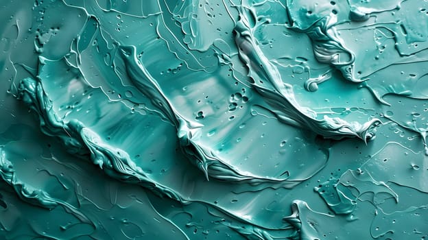 A closeup of a turquoise paint texture resembling the fluidity of water, with shades of azure and electric blue, reminiscent of a geological phenomenon in a natural material