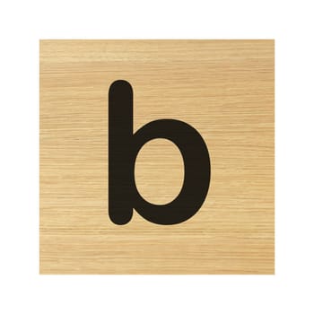 A lower case b wood block on white with clipping path