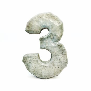 Stone font Number 3 THREE 3D rendering illustration isolated on white background