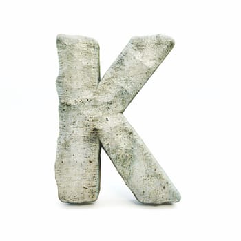 Stone font Letter K 3D rendering illustration isolated on white background