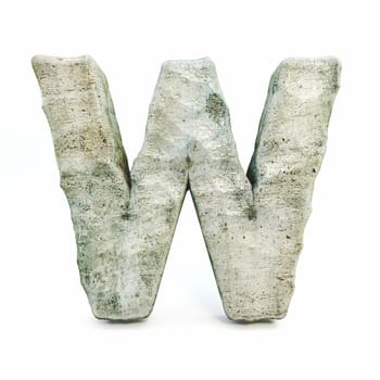 Stone font Letter W 3D rendering illustration isolated on white background