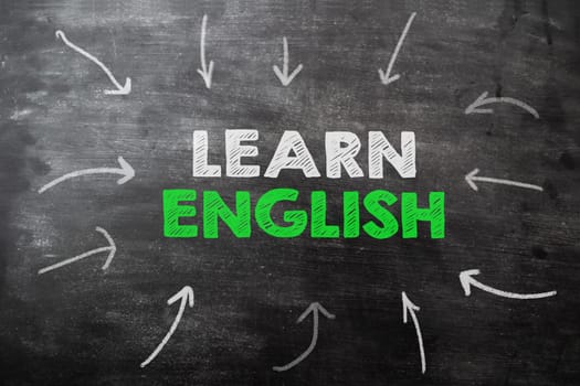 The image is a chalkboard with a green arrow pointing to the word learn in white. The chalkboard is filled with arrows pointing in different directions, creating a sense of movement and energy